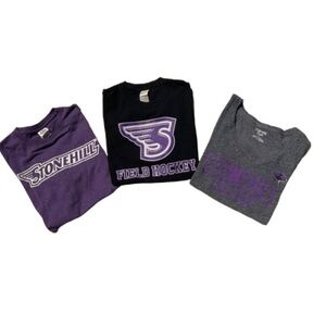 3 STONEHILL COLLEGE SHIRTS - (1 IS FIELD HOCKEY)